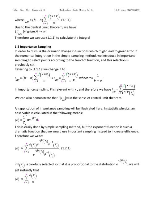 Topics in Statistic Mechanics