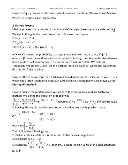 Topics in Statistic Mechanics