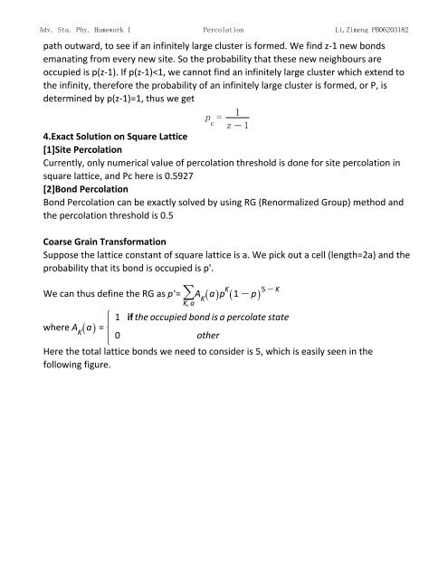 Topics in Statistic Mechanics