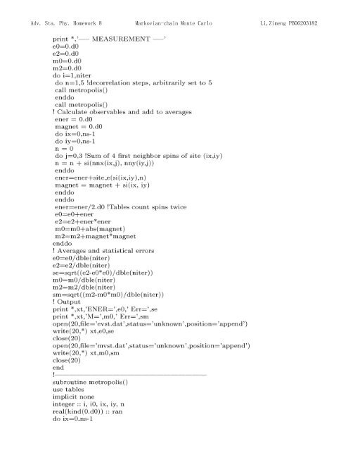 Topics in Statistic Mechanics