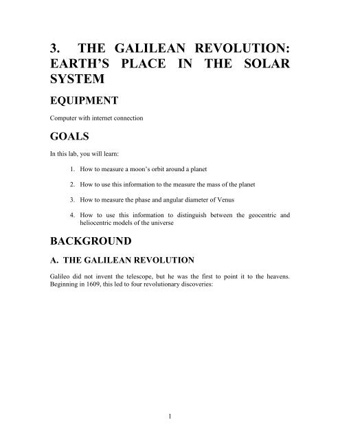 3. THE GALILEAN REVOLUTION: EARTH'S PLACE IN THE SOLAR ...