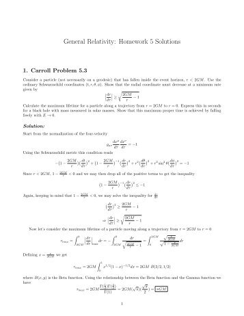 General Relativity: Homework 5 Solutions