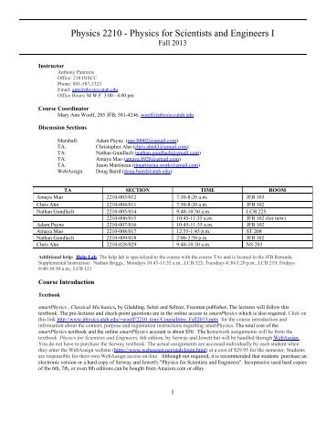 Physics for Scientists and Engineers I - Department of Physics ...