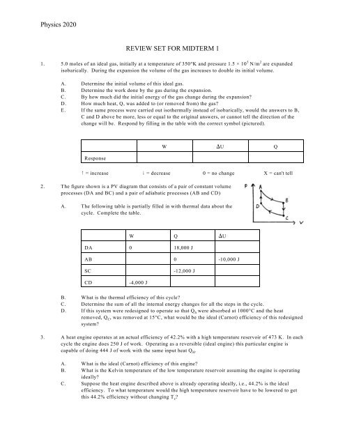 Physics 2020 Review Set For Midterm 1 Department Of