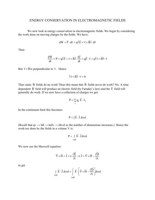 ENERGY CONSERVATION IN ELECTROMAGNETIC FIELDS