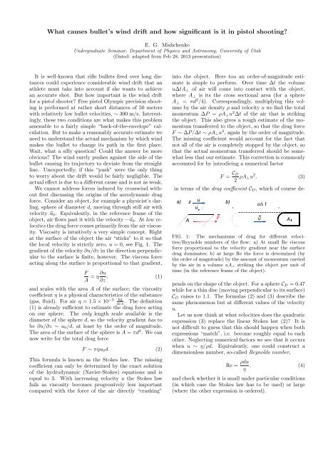 Undergraduate seminar: bullet's drift in a crosswind - Department of ...