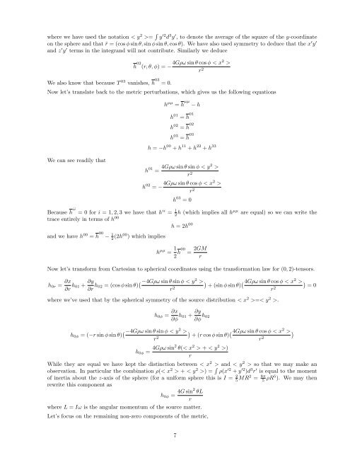 General Relativity: Homework 4 Solutions - Department of Physics ...