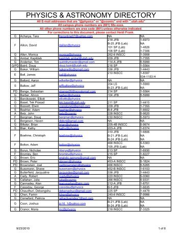 Departmental Directory - Department of Physics & Astronomy at the ...