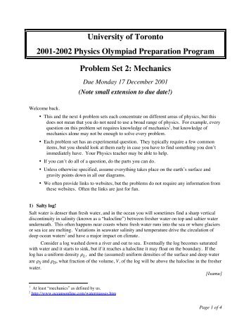 University of Toronto 2001-2002 Physics Olympiad Preparation ...