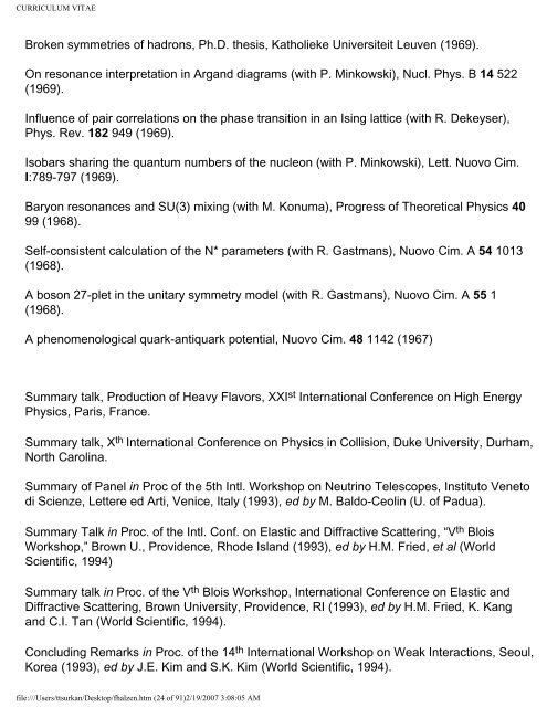 curriculum vitae - Department of Physics - University of Wisconsin ...