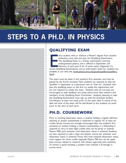 Grad Student handbook - Department of Physics - University of ...