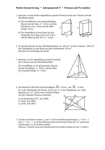 Mathe-Intensivierung * Jahrgangsstufe 9 * Prismen und Pyramiden