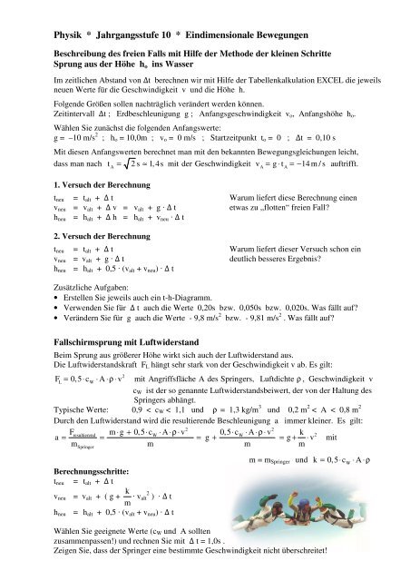 Elegant Freier Fall Mit Luftwiderstand Excel