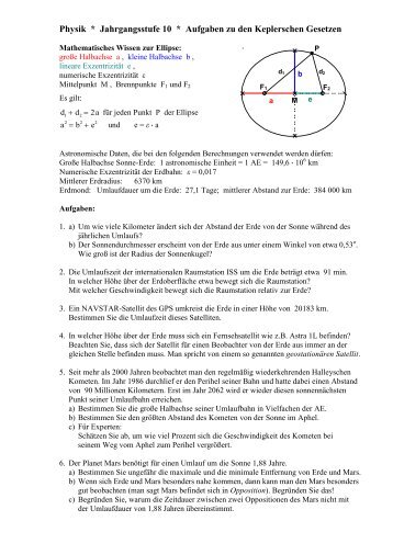 Physik * Jahrgangsstufe 10 * Aufgaben zu den keplerschen Gesetzen