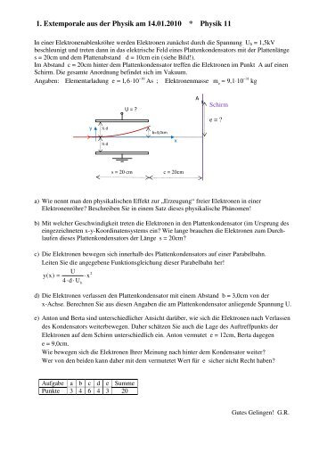 1. Extemporale aus der Physik am 14.01.2010 * Physik 11