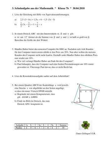 3. Schulaufgabe aus der Mathematik * Klasse 7b * 30.04.2010