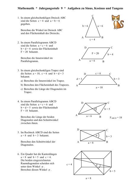 Aufgaben zu Tangens, Sinus und Kosinus