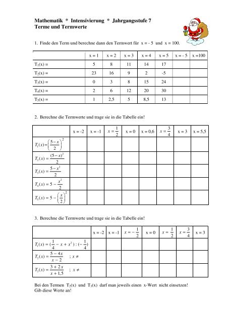 Mathematik * Intensivierung * Jahrgangsstufe 7 Terme und Termwerte