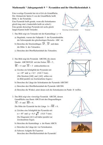 Mathematik * Jahrgangsstufe 9 * Pyramiden und ihr ...