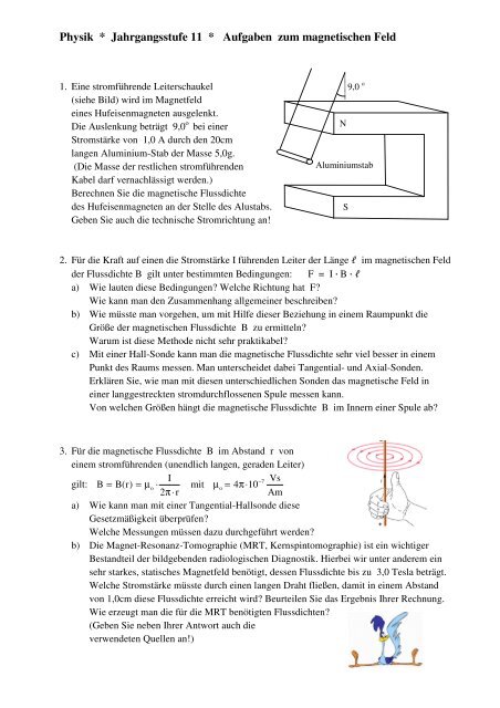 Physik * Jahrgangsstufe 11 * Aufgaben zum magnetischen Feld