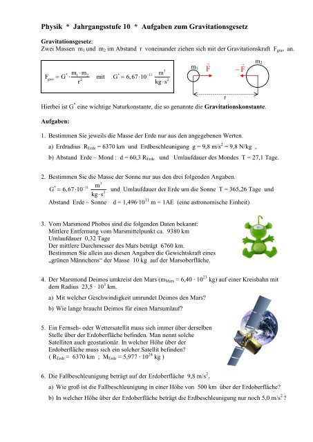 Aufgaben zur Gravitation