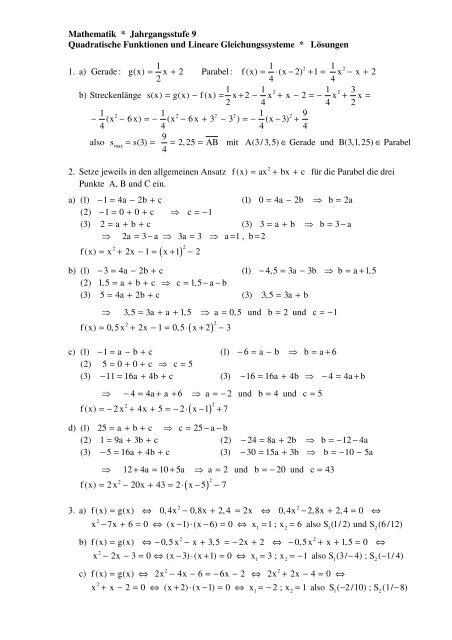 Quadratische Funktionen und Lineare Gleichungssysteme
