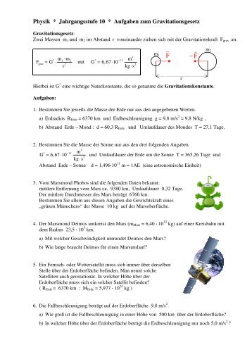 Aufgaben zum Gravitationsgesetz