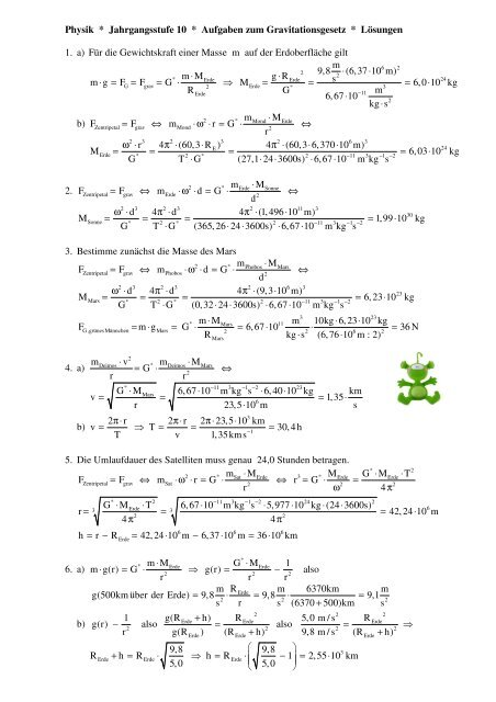 Aufgaben zum Gravitationsgesetz