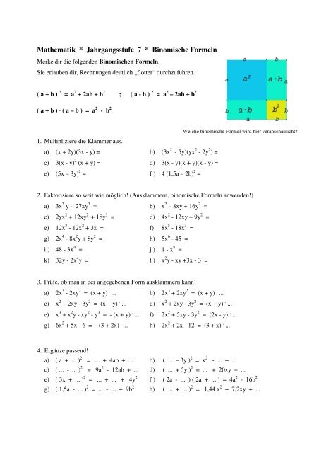 Mathematik Jahrgangsstufe 7 Binomische Formeln