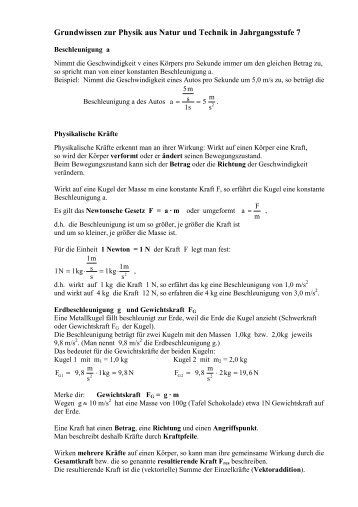 Grundwissen zur Physik aus Natur und Technik in Jahrgangsstufe 7