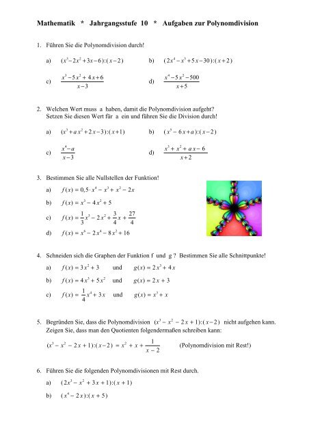 Mathematik * Jahrgangsstufe 10 * Aufgaben zur Polynomdivision