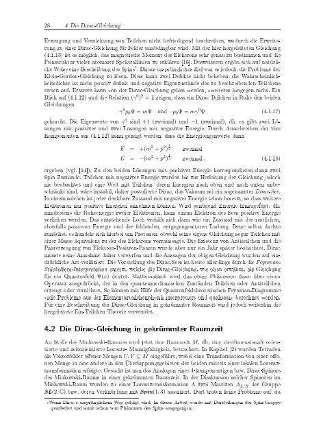 Die Dirac-Gleichung in gekrÃ¼mmter Raumzeit - Fachbereich Physik