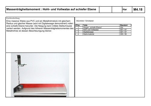 Massenträgheitsmoment : Hohl- und Vollwalze auf schiefer Ebene