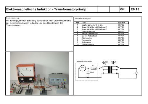 Elektromagnetische Induktion - Transformatorprinzip E6.15