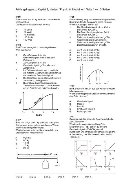 Prüfungsfragen zu Kapitel 2, Harten: “Physik für Mediziner“. Seite 1 ...