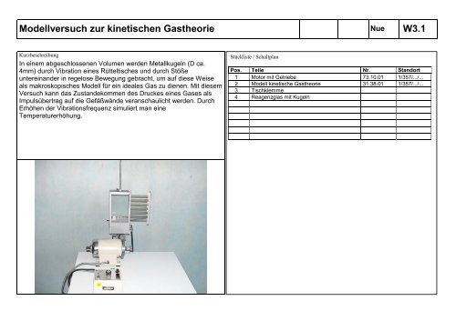 Modellversuch zur kinetischen Gastheorie W3.1