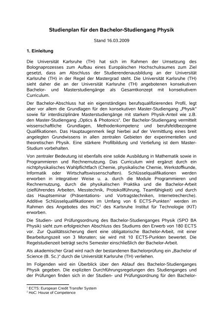 Studienplan zur PO2008 Bachelor Physik - FakultÃ¤t fÃ¼r Physik - KIT