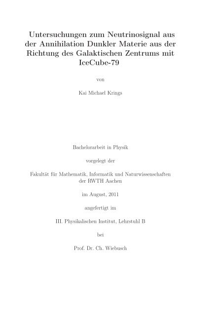 Untersuchungen zum Neutrinosignal aus der Annihilation Dunkler ...