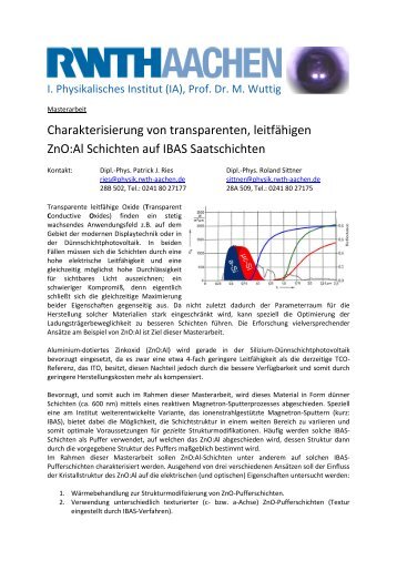 Charakterisierung von transparenten, leitfähigen ZnO:Al Schichten ...