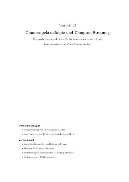 Gammaspektroskopie und Compton-Streuung - Physikzentrum der ...