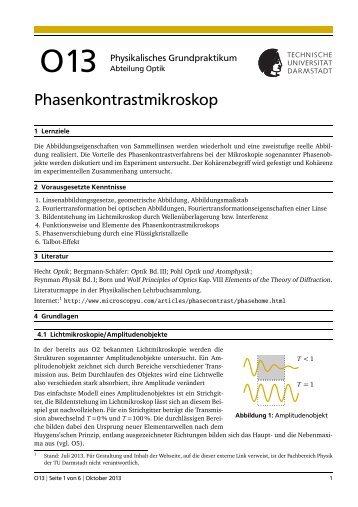 Phasenkontrastmikroskop - Fachbereich Physik