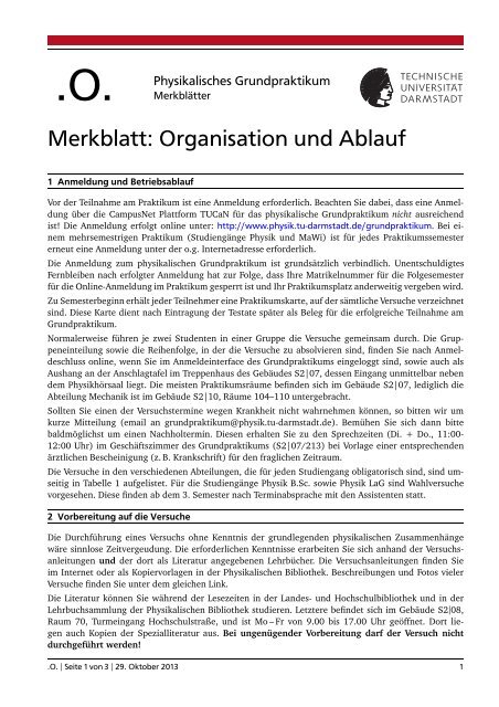 Merkblatt: Organisation und Ablauf
