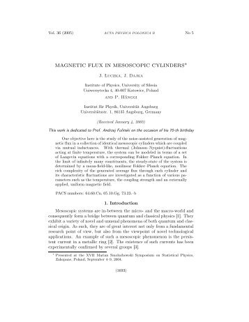 magnetic flux in mesoscopic cylinders - Acta Physica Polonica B