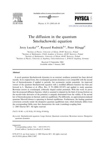 The diffusion in the quantum Smoluchowski equation