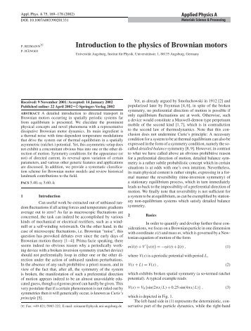 Introduction to the physics of Brownian motors - Institut für Physik ...