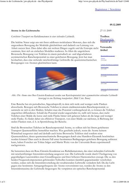 Atome in der Lichtratsche | pro-physik.de - das Physikportal