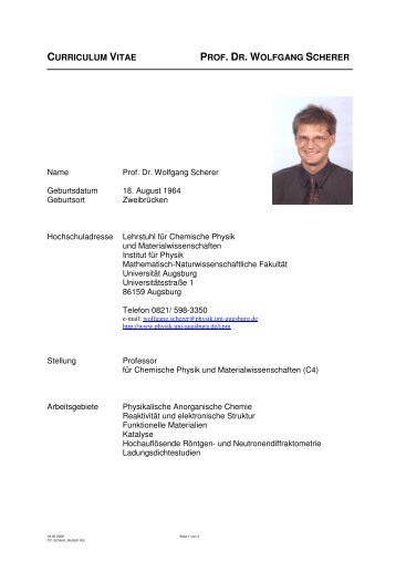 curriculum vitae prof. dr. wolfgang scherer - Institut für Physik ...