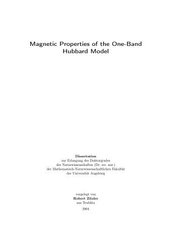 Magnetic Properties of the One-Band Hubbard Model - Universität ...