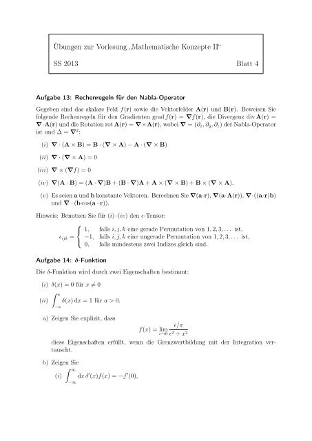 Übungen zur Vorlesung „Mathematische Konzepte II“ SS 2013 Blatt 4