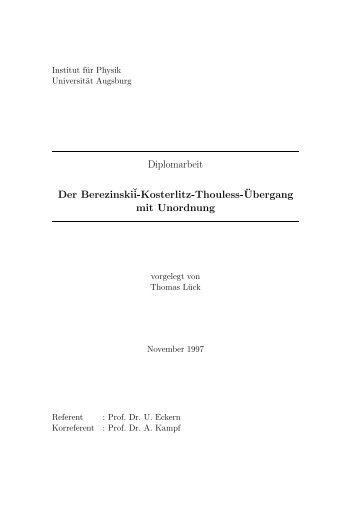 Diplomarbeit Der Berezinski˘i-Kosterlitz-Thouless - Institut für Physik ...